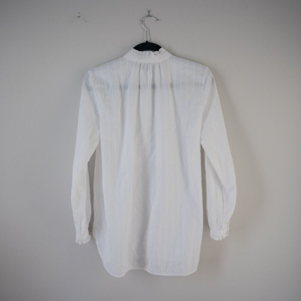 White Button Down High Collar Coquette Regency Cottage Dressy Women's Top - Picture 9 of 9